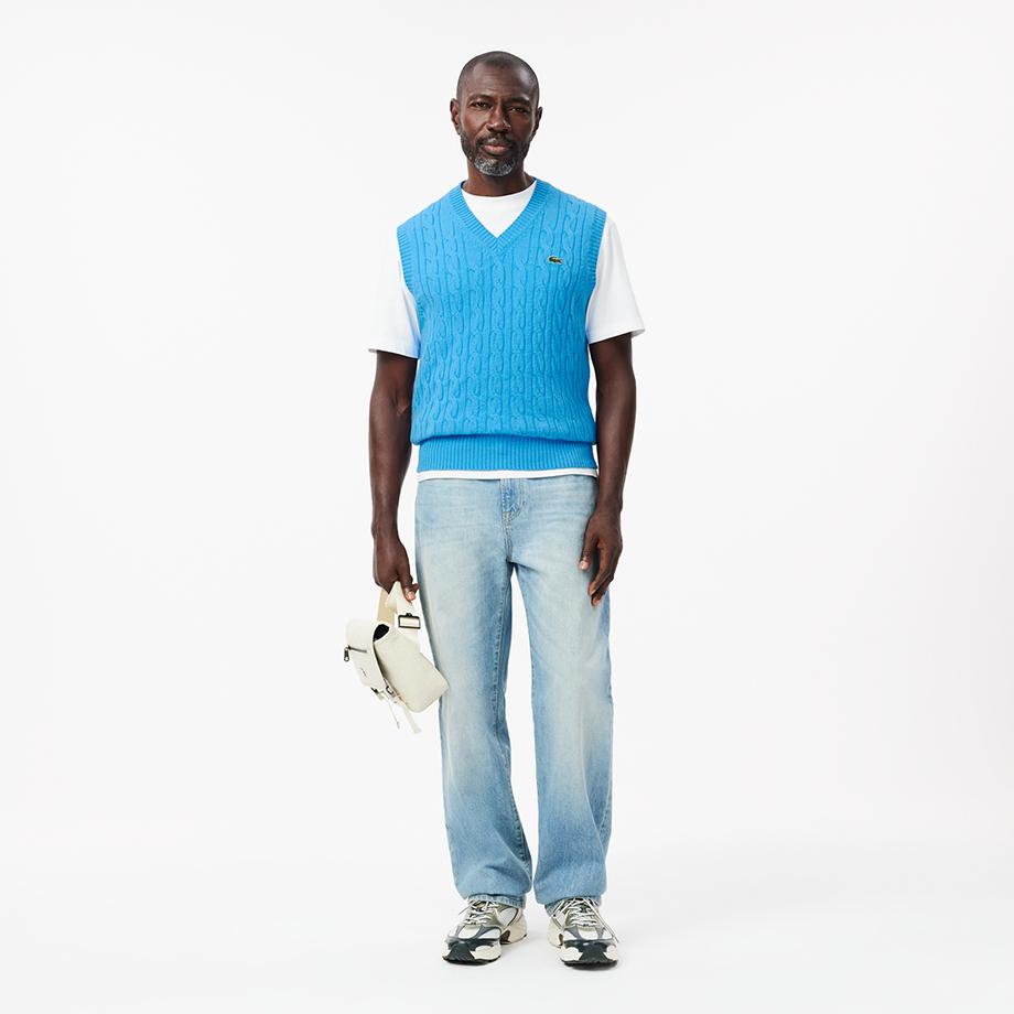 [lacoste] Men's Cable V-Neck Vest AH3132-54N4XA