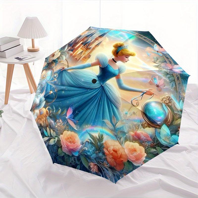 

Disney Cinderella, Fairy Tale Themed automatic opening and closing folding umbrella, portable - durable, 8-rib umbrella frame, very suitable