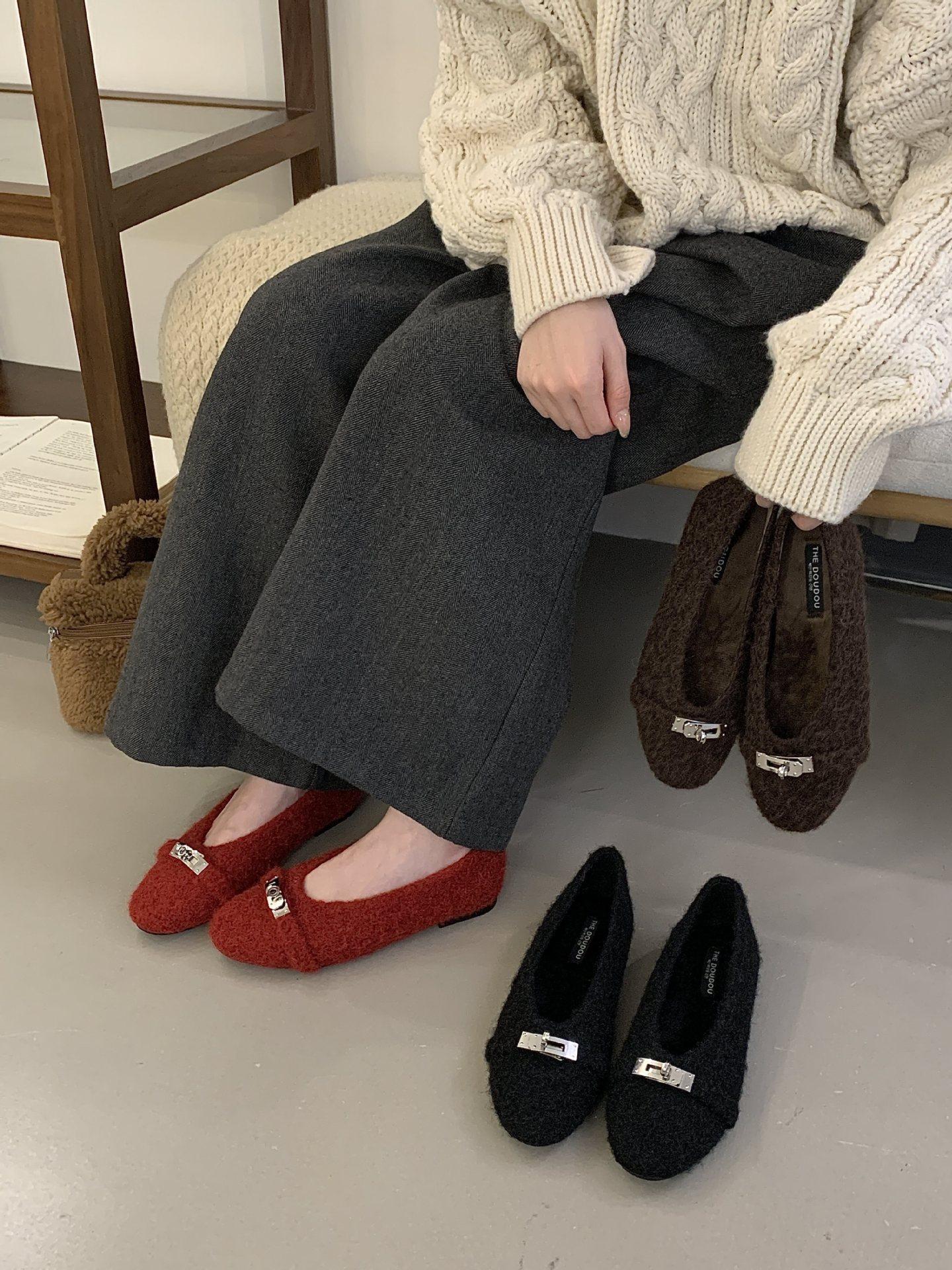 

Ретро плюшевая обувь женская обувь верхняя одежда 2025 осень и зима с юбками Мэри Джейн одинарная обувь 39 красный