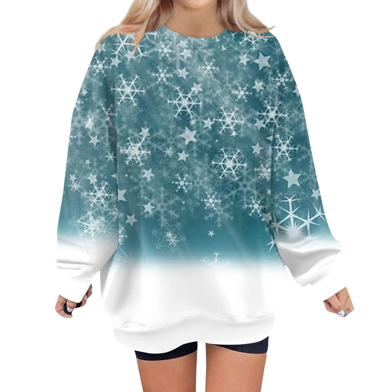 Женский свитер с круглым вырезом и длинными рукавами с рождественским принтом — фото 7