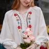 Bailuyu Women's Ethnic Embroidered V-Neck Blouse