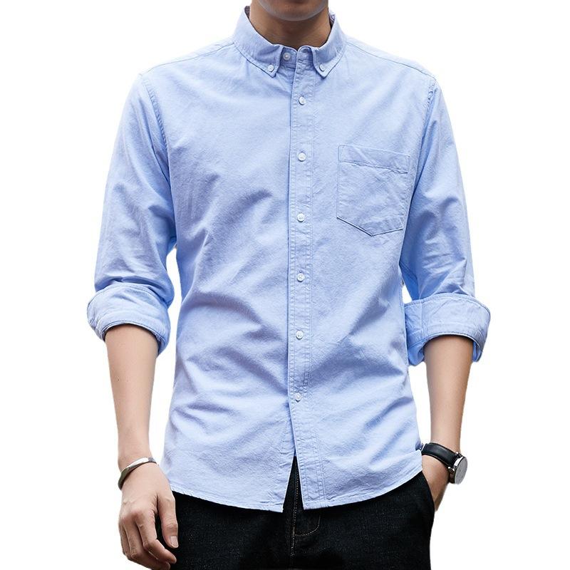 Pure Cotton Men's Shirt Long Sleeve New Spring Oxford Cloth Solid Color Slim Business Casual Cotton Shirt for Men