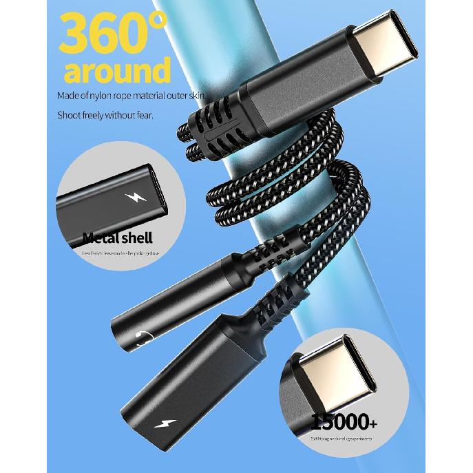 USB-C to 3.5mm Audio Adapter Charger Dongle Cord 2 in 1 DAC Type C Aux Splitter Cable for iPhone15 Pro Max iPad Pro Compatible for Samsung Galaxy S20