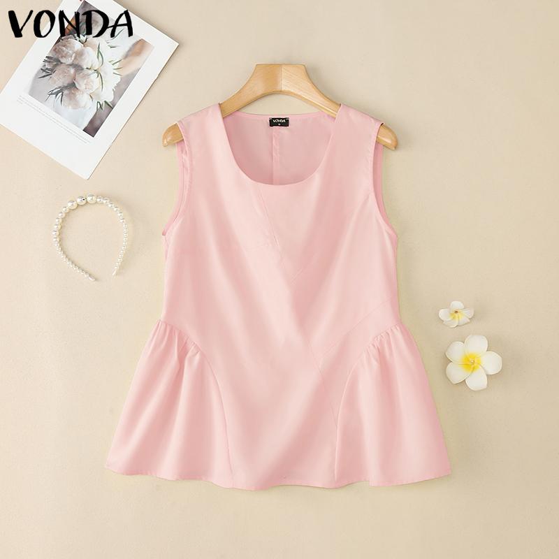 VONDA Women Summer Sleeveless Solid Color Casual Tank Tops