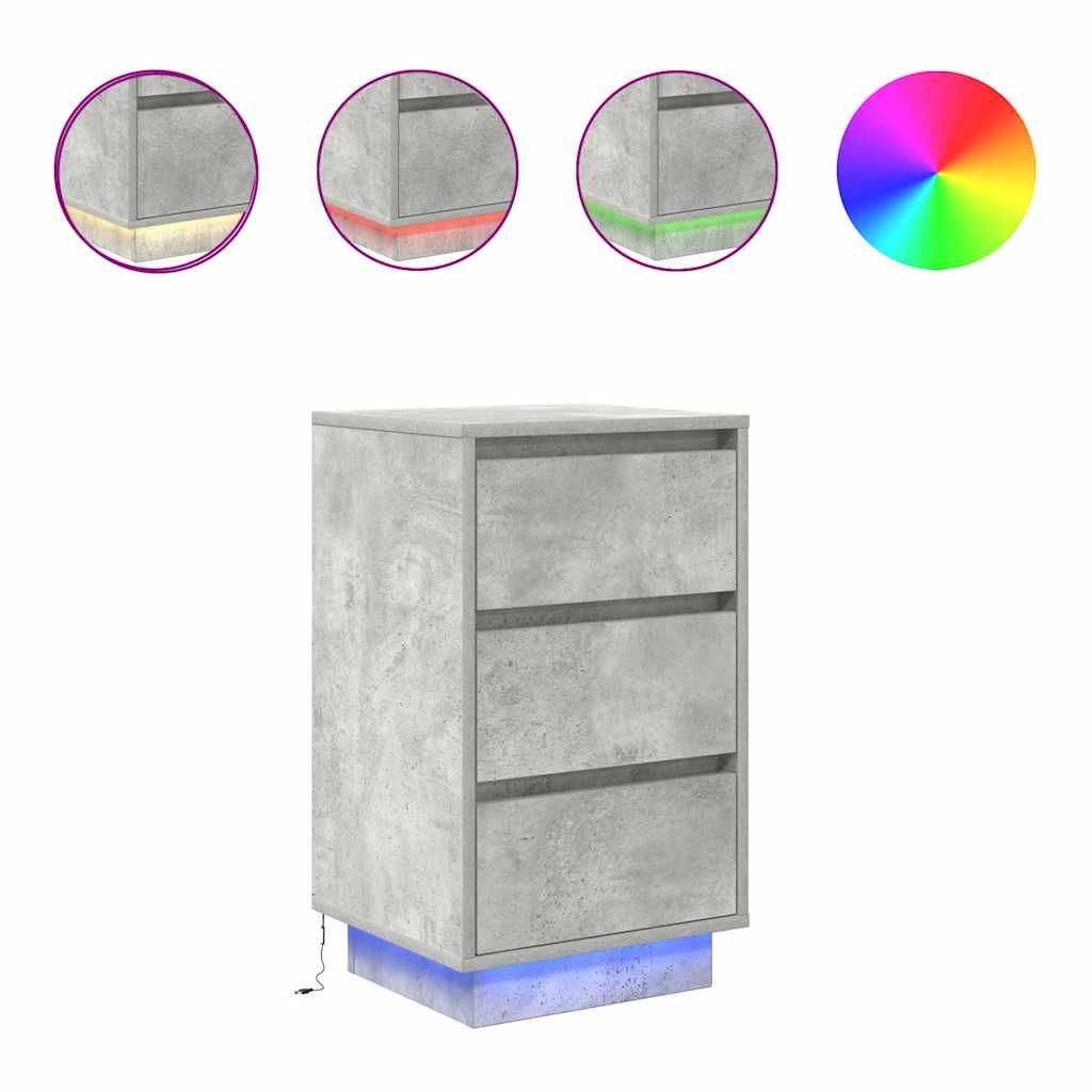 Nightstand with LED Lights Concrete Grey 38 x 34 x 65 cm