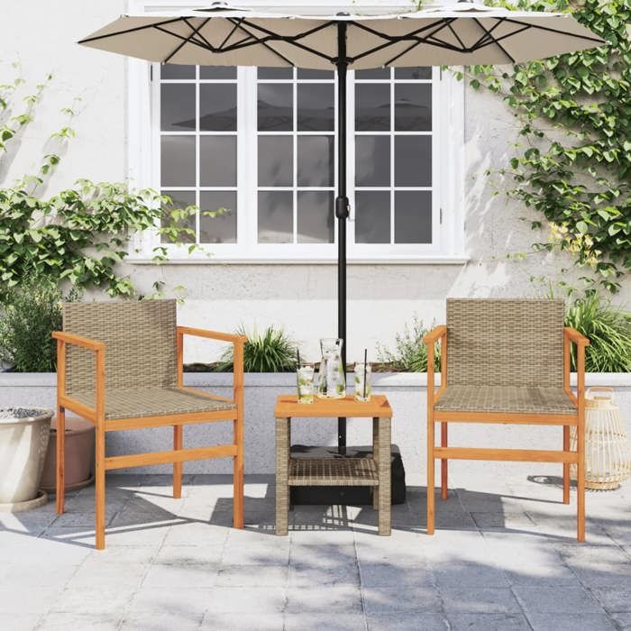 VidaXL Set of 2 Garden Chairs, Seats with Armrests, Armchairs with Backrest Patio, Modern, Beige Woven Resin and 368710
