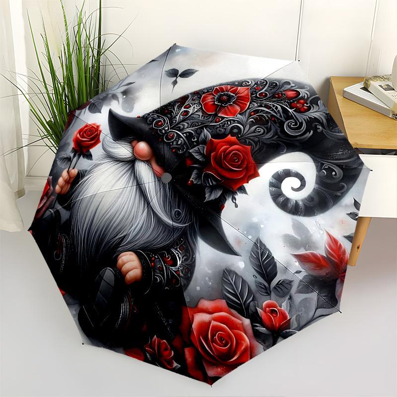 

Gnome, RosesThemed Automatic Opening and Closing umbrella 8 Ribs, Suitable for Leisure and Going Out, Outdoor Accessory, Gothic Style, Fas
