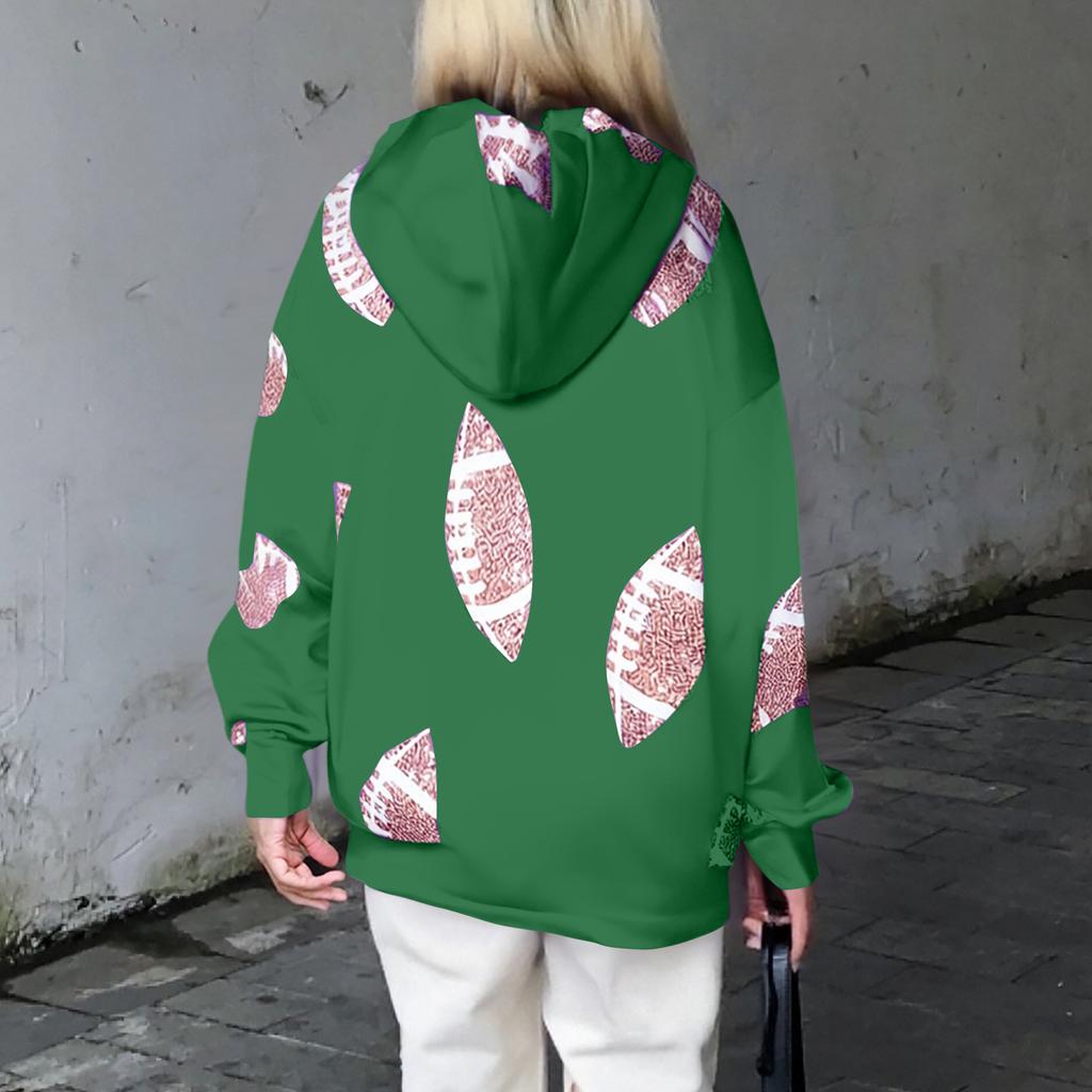 Women's Rugby Print And Pockets Long Sleeved With Half Zipper Non Velvet Thread Hooded Sweatshirt Sweatshirt