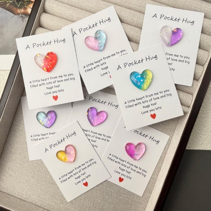 Set of 8 Bright Resin Heart Shape Gift Cards Unique Holiday Present Ideal for Loves Note and Party Favors