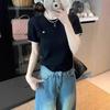 Chic Color Block Crew Neck Short Sleeve Knitted T-Shirt for Women - Preppy Style Summer 2025