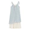 Summer New Gentle Wind Small Fresh Plaid Fake Two-piece Suspender Dress Women's Niche Design Loose Long Dress