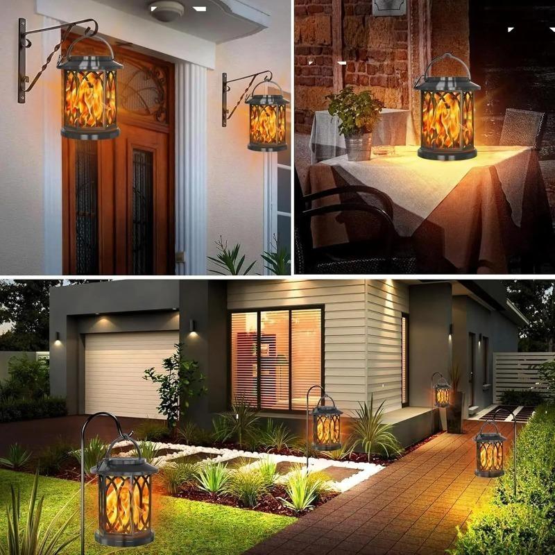Solar Flame Lanterns Outdoor Waterproof Upgraded Flickering Flame Solar Lantern Lights Decorative Hanging Lamp for Yard Garden