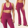 Seamless Yoga Suit Neck Bra Flared Pants Fitness Running Sports Fitness Suit Pilates Suit