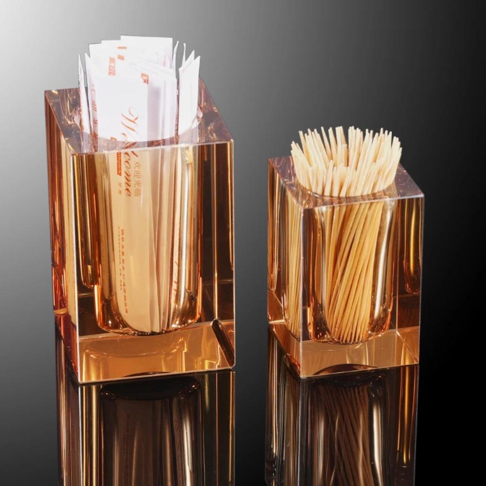 Minimalism Toothpick Dispenser Crystal Glass Toothpick Holder Clear Glass Cotton Swab Storage Jar Table Decoration & Accessories