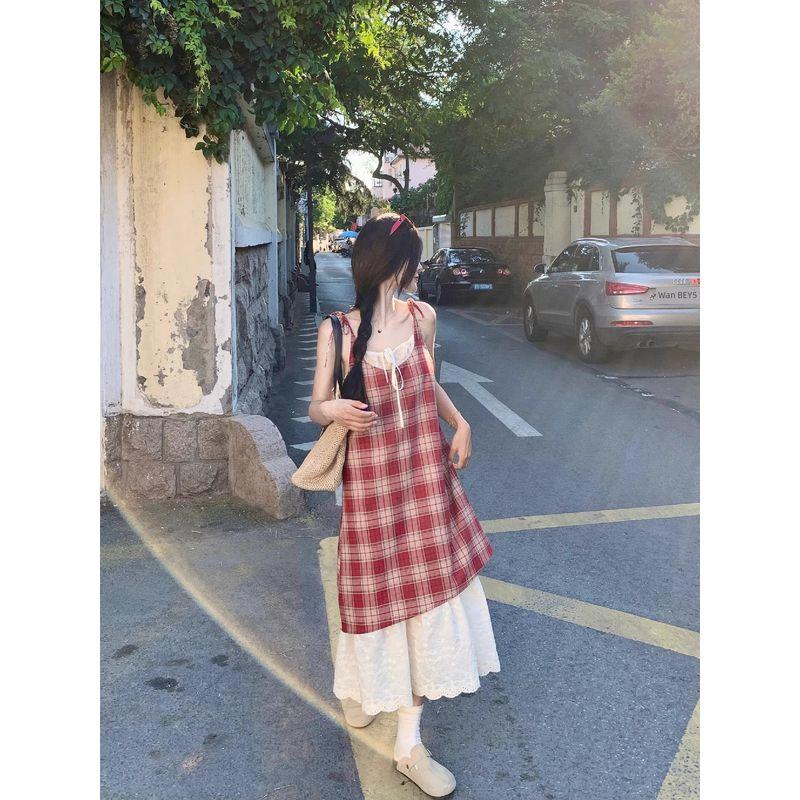 Fresh Kumikumi Contrast Color Summer Suspender Dress