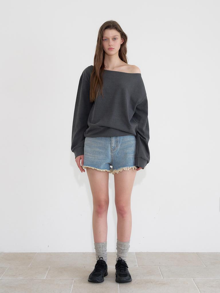HETHERMENT Off-Shoulder Sweat Top (Charcoal)