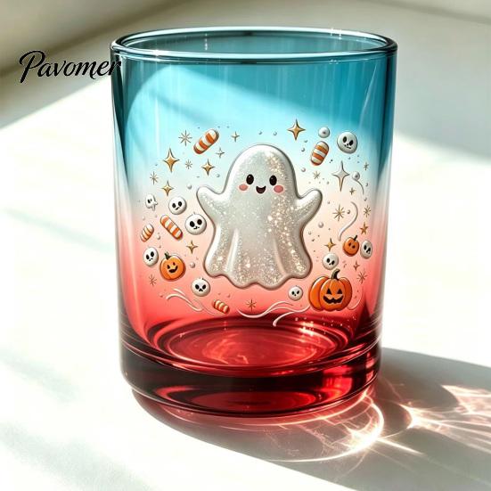 Bicchieri per Whiskey, Succo e Soda Halloween Fantasma Bicchiere, Tumbler Estetico Gradiente Colorato con Carino Motivo Teschio Tumbler Stampa Zucca, Festa Spettrale