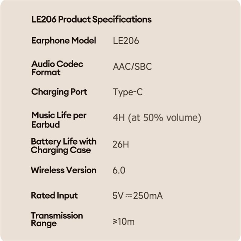 Original Lenovo LE206 Wireless Sleep Invisible Earbuds Tiny Hidden Earphone Bluetooth 6.0 Headphone Sport Stereo Noise Cancelling Headset