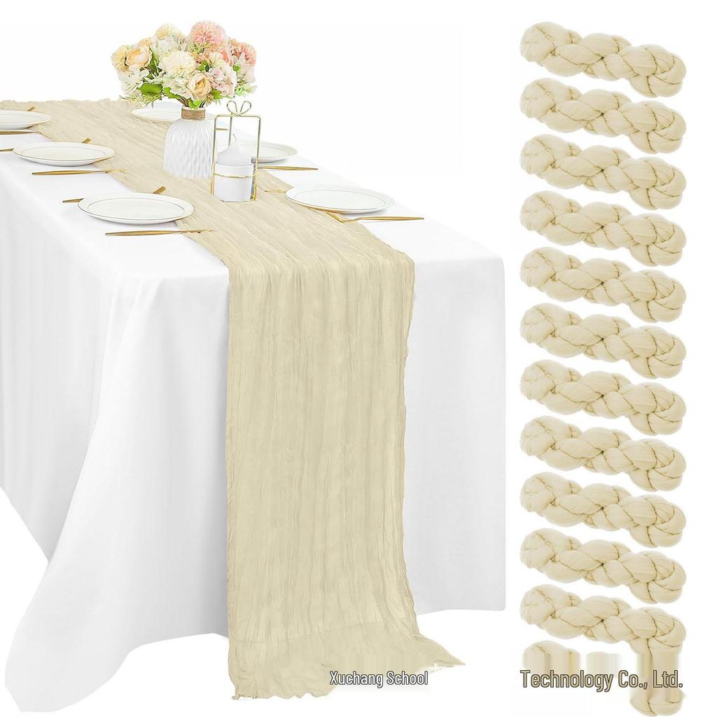 Bali Bohemian Crinkled Gauze Table Runner – Semi-transparent Twist, Festival Wedding Style.
