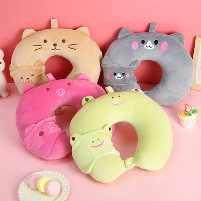Cute U-shaped Pillow Portable Cartoon Animal Neck Pillow Travel Neck Support Pillow with Eye Mask for Long Flights Office Nap Cervical Spine Health