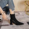 High-heeled short boots thick heel pointed head 2025 new boots fashion color matching medium tube thin boots women's spring and autumn single boots