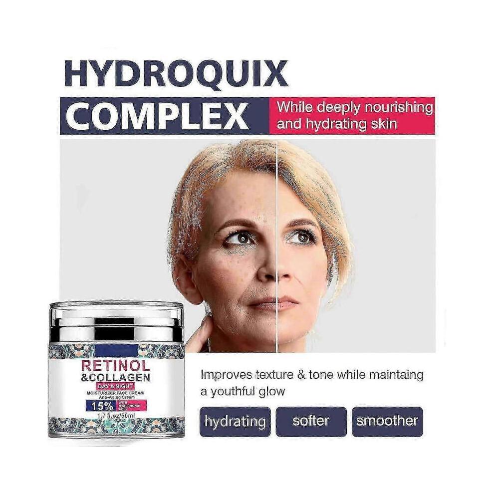 Retinol Cream for Face with Hyaluronic Acid, Collagen Face Moisturizer for Lifting Skin, Day-Night Anti-Aging Cream for Wrinkles, Fine Lines and Dryne