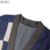 ZANZEA Women Casual V-Neck Loose Long Sleeve Patchwork Cardigan Blouse