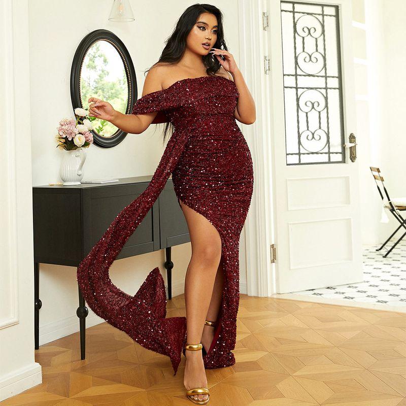 Evening Dresses Sequin Prom Maxi Dress Party Dress Plus Size Gowns Burgundy 1XL