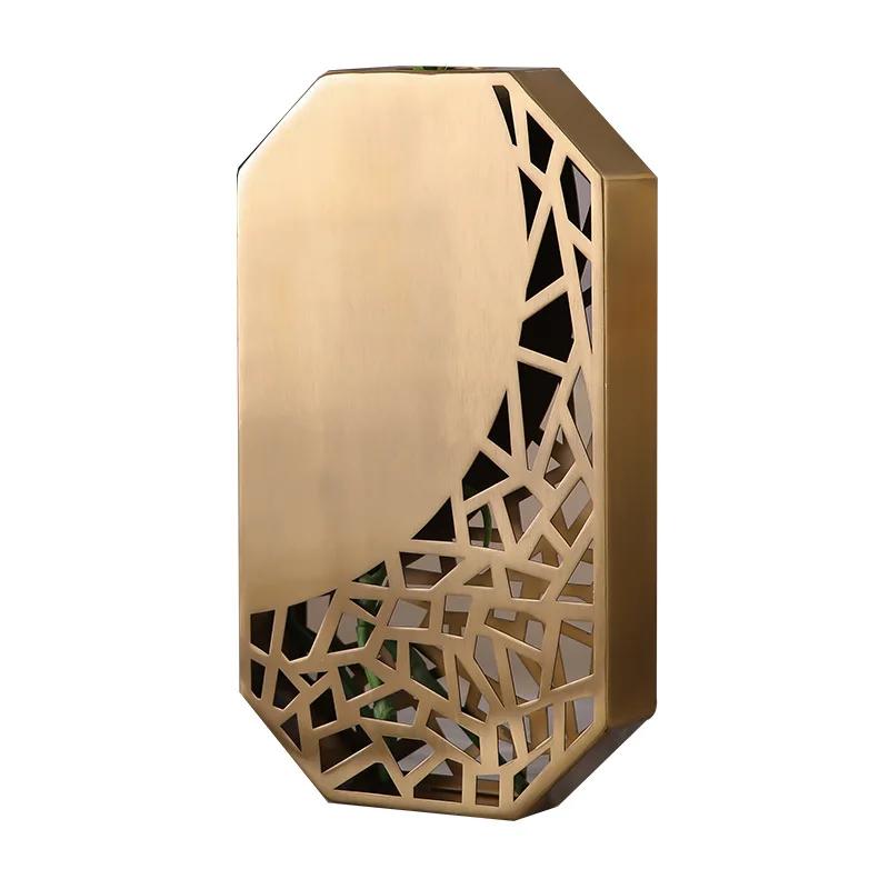 Light luxury golden flower vase metal flower arrangement vase home living room dining table decoration crafts