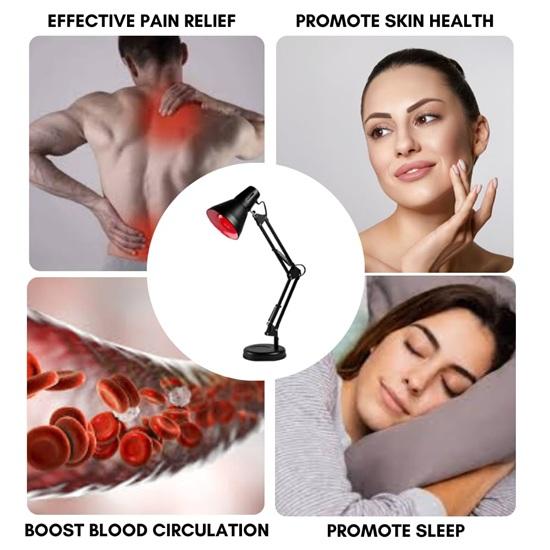 Therapielampe mit 360° drehbarem Halter 200W Infrarot-Wärmelampe mit R95 Durchmesser 3-stufig verstellbarem Ständer Licht zur Muskel-Schmerzlinderung Blut