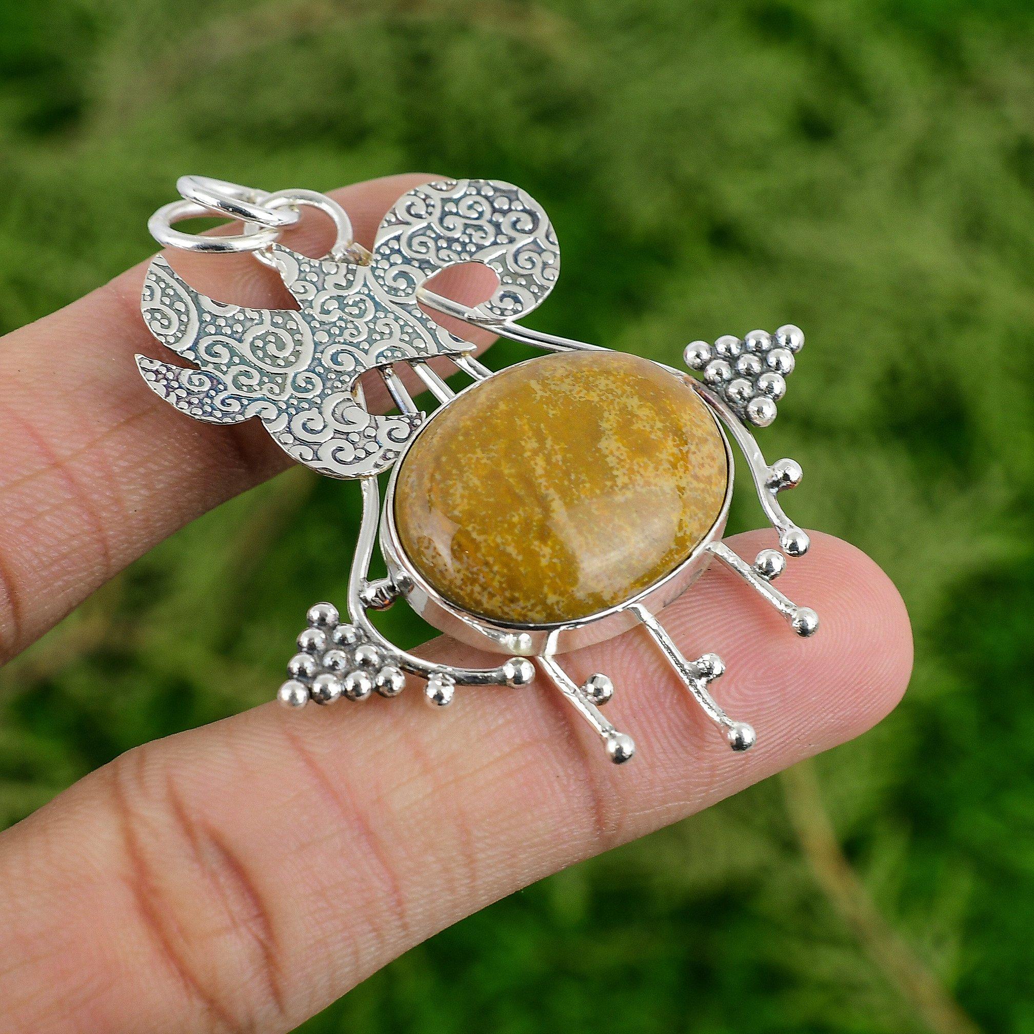 

Oval Ocean Jasper Stone Sterling Silver Birthday Wedding Bezel Artisan Pendant