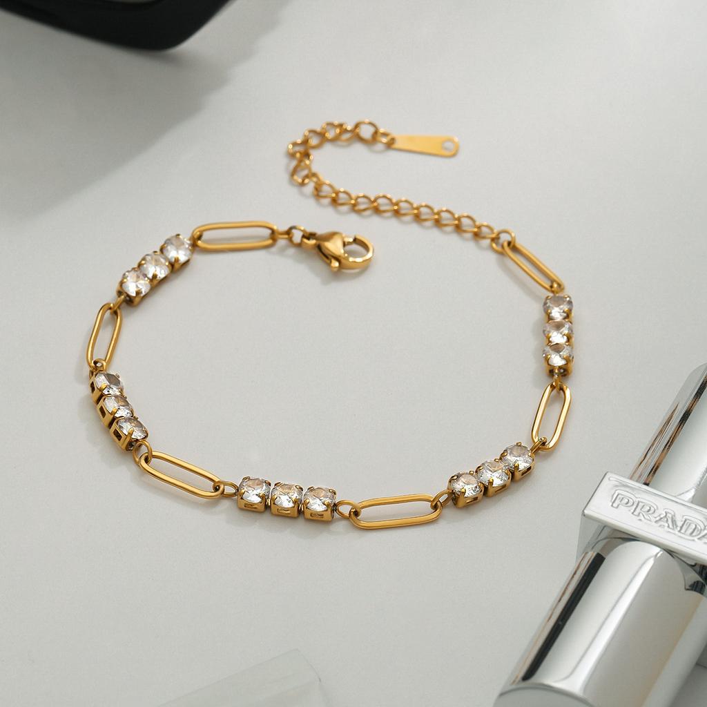 European and American stainless steel full diamond tennis chain jewelry bracelet stacked with titanium steel