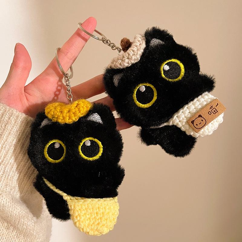 Kawaii Bat Keychain Little Black Cat Pendant Big Eyes Cat Key Chain Ghost Wings Backpack Hanging Decoration Halloween Gifts