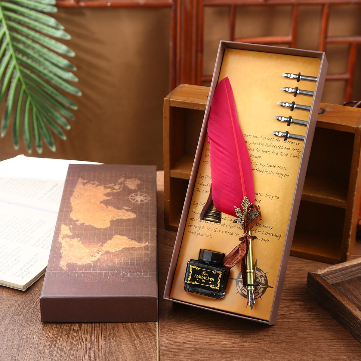 

Набор перьевых ручек, Косое перо, Набор перьевых ручек с чернилами, Перьевая ручка, Ретро каллиграфическое перо для макания 0.5mm красный