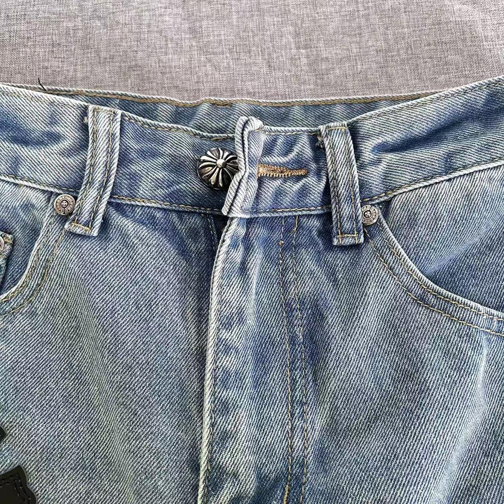 9910 CHROME HEARTS Herren- und Damenjeans im trendigen amerikanischen Stil mit Stoffaufnähern, Löchern, Stickereien, lässige und modische High-Street-Hose