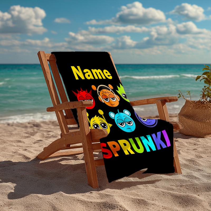 Custom Name Ultra-Soft Beach Towel with Sprunki Theme,Ideal for Pool - Camping, Diving - Perfect Travel Essential, Vibrant Beach Towel.
