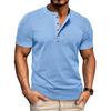 Men’s T-shirts Henley Collar Short Sleeves Cotton Polo Shirts Solid Color Casual Tops