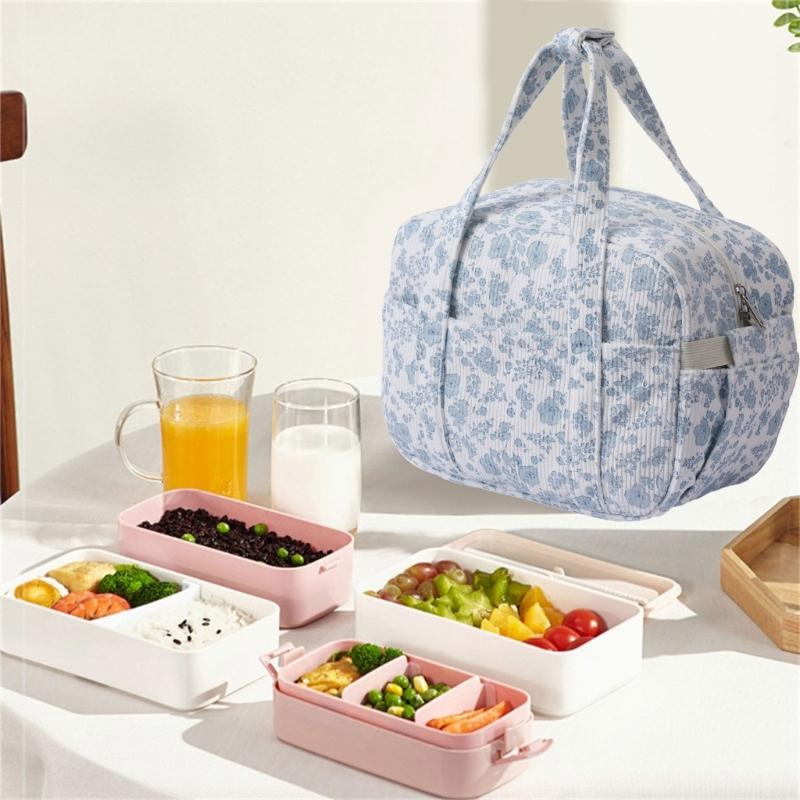 Large Capacity Cotton Lunch Bag With Aluminum Foils Lining for Picnics Office Meals and Daily Use Items