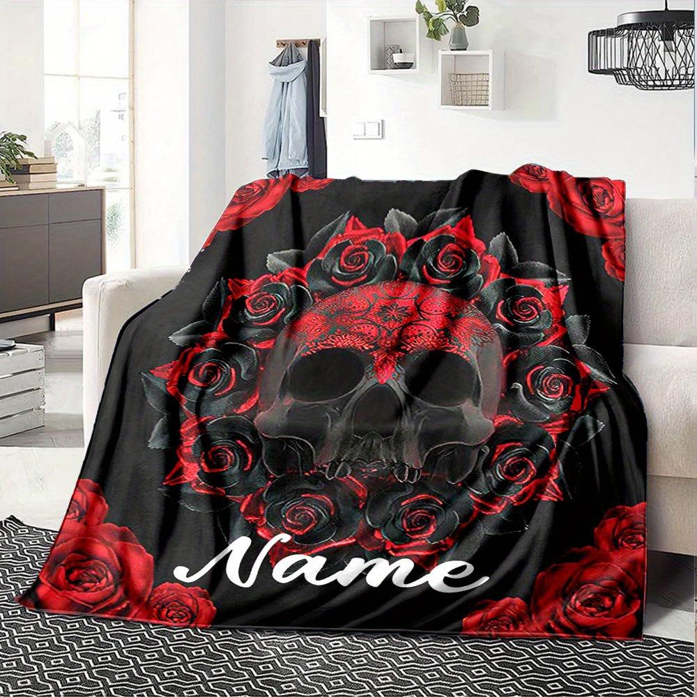 Gothic Skull With Red Roses Home Blanket Unique Art Decor Gift For Adultst70