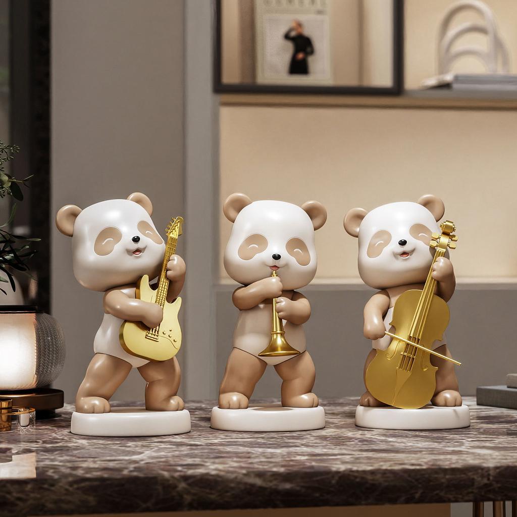 Creative Panda Figurines Cartoon Panda Resin Handicrafts Musical Instrument Guitar Cello Decorative Figurines Home Decoration