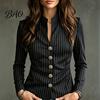 Women Slim Fit Blazer Stand Collar Striped Blazer, Single-Breasted Casual Jacket Blouse Top, Office Business Outerwear Slimming Waist Coat