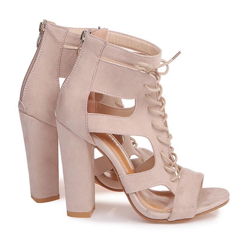 Open Toe Womens Lace Up Ankle Sandal Boots High Chunky Heel Roman Shoes
