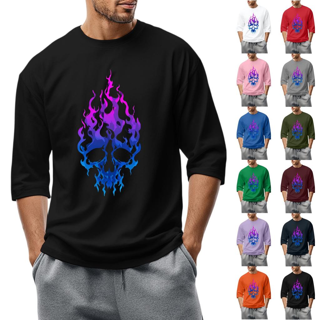 Men'S Round Neck Three-Quarters Sleeve Top Casual Fashion T-Shirt