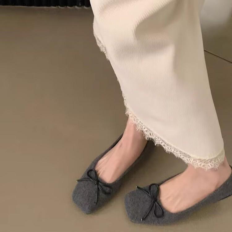[Youshilai] Square head bow shallow mouth single shoes women's 2025 winter new elegant temperament versatile one pedal