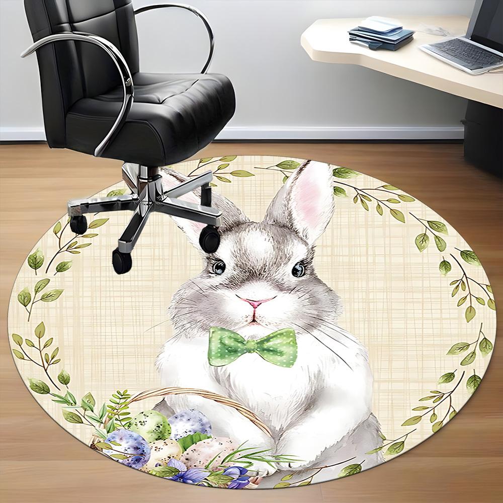 1pc Easter BunnyChair Carpet for Office, Indoor Non-Slip Washable Polyester Fiber Carpet, Mat For Office, Machine Washable