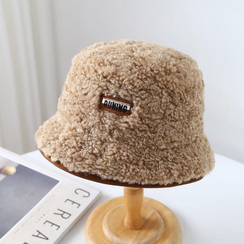 Bucket Hat Women Autumn and Winter Lamb Plush Cold Hat Thickened Warm Cold Basin Hat Fashion