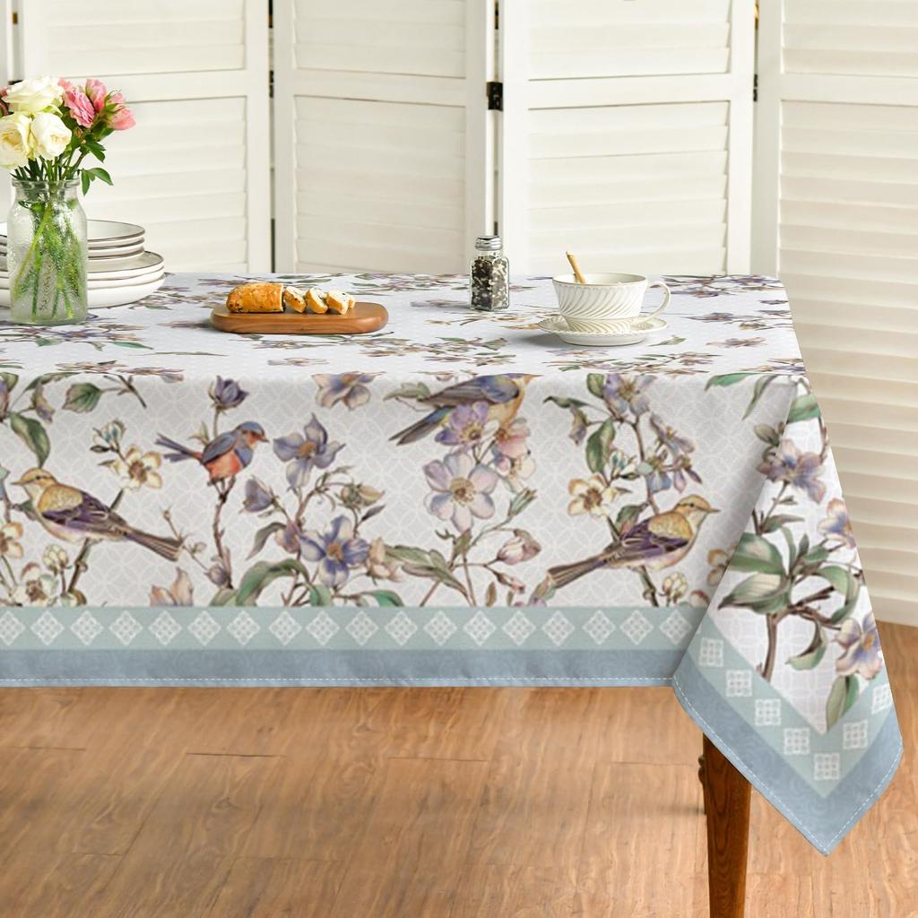Nappe Lavable Vintage Florale d'Oiseau Décor de Table à Manger Réutilisable Imperméable Housse de Table Style Ferme Décor de Fête de Mariage de Vacances