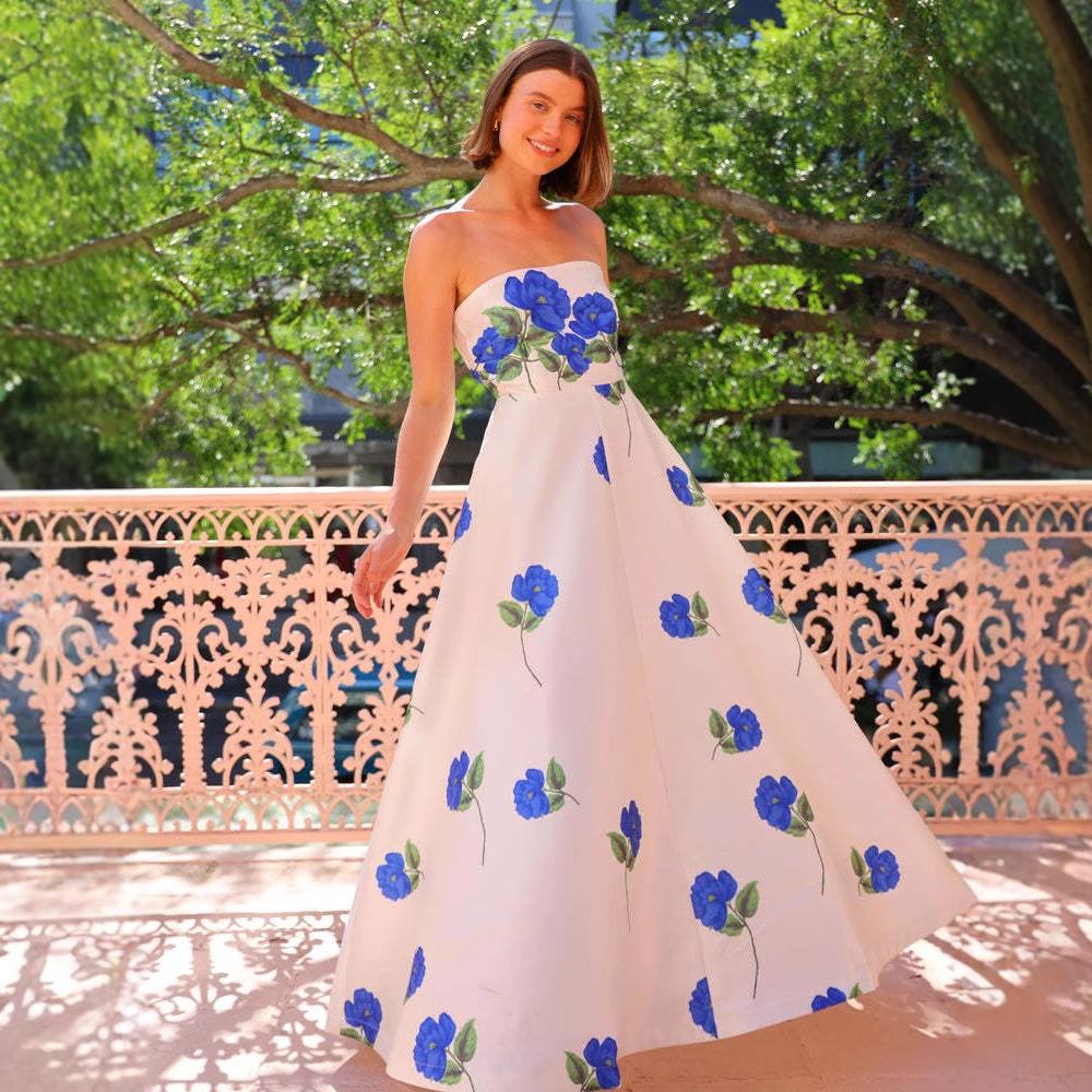New design sense splicing satin sexy tube top printing high waist dress evening dress