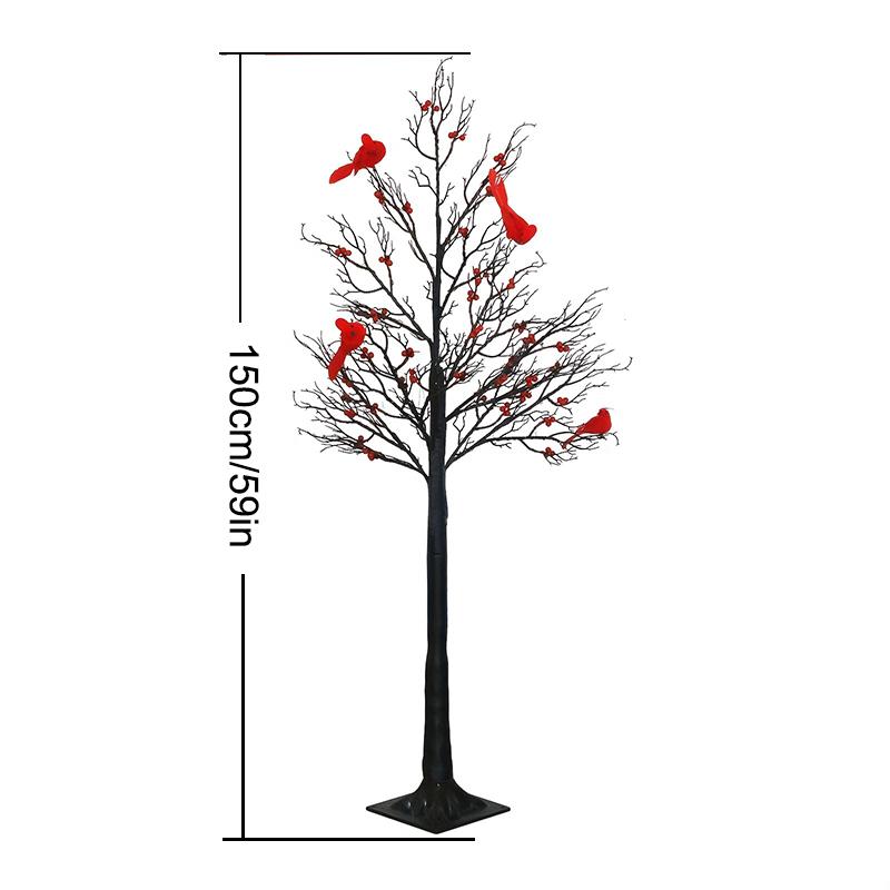 Vintage Glowing Tree With Cardinals, Trees With Cardinals, Little Red Bird Trees Light, Christmas Tree With Berries