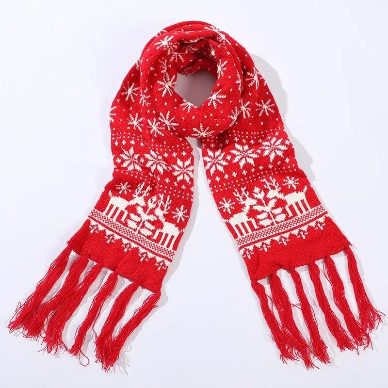Christmas Scarves Cartoon Reindeer Snowflake Red/Black Warm Scarf Man And Woman Christmas Scarves